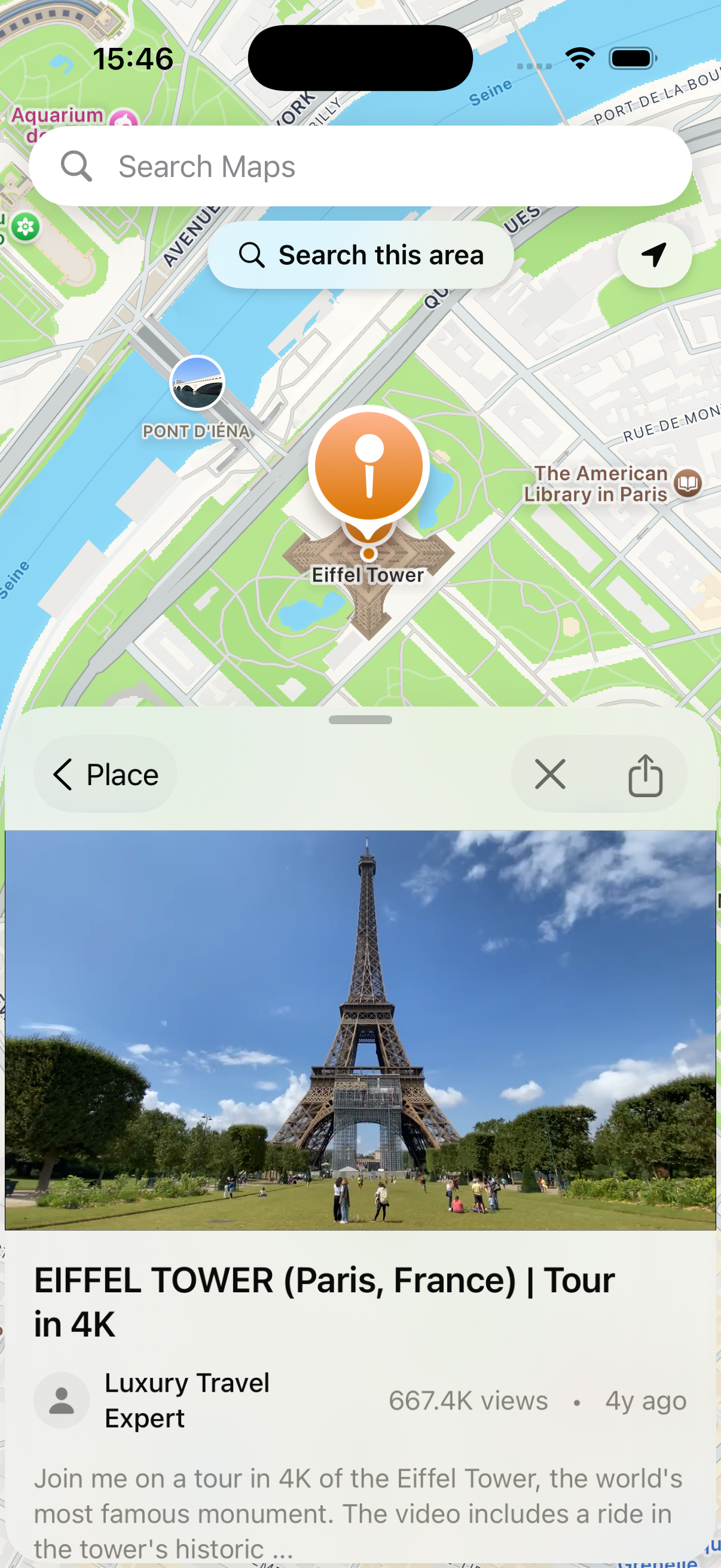 TubeTrail 3D map showing geotagged YouTube videos in Paris